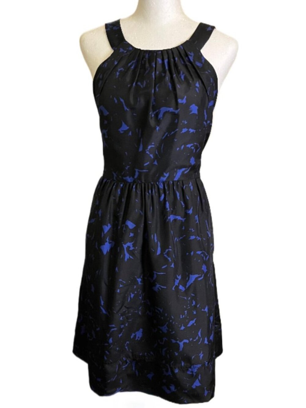 J.Crew Collection 100% Silk Sleeveless Black/Blue Lined Knee Length Dress Size 4
